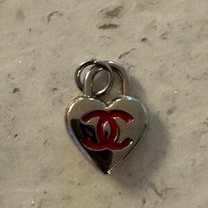 Silver Heart Pendant with Red Logo